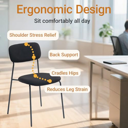 Sidanli Stackable Waiting Room Chairs, Armless Upholstered Guest Chairs Set of 4 with Comfotable Cushion for Conference Reception Break Room Lobby, Black - color: Black