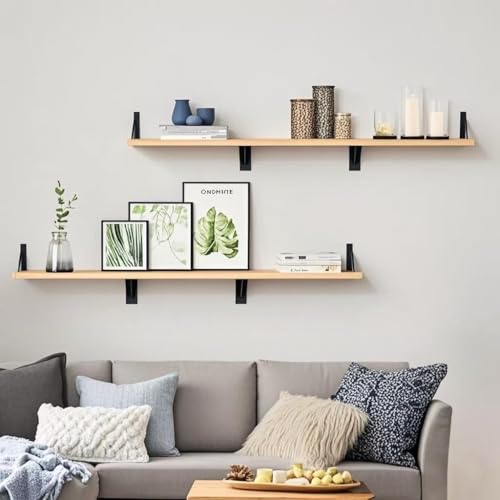 Solid Wood Floating Shelves for Wall, 20 L x 5.9 W x 0.6T inches Kont-Free Solid Pine Shelves for Living Room, Bathroom, Bedroom, Kitchen, Home Decor Hardware Includes (Set of 4)