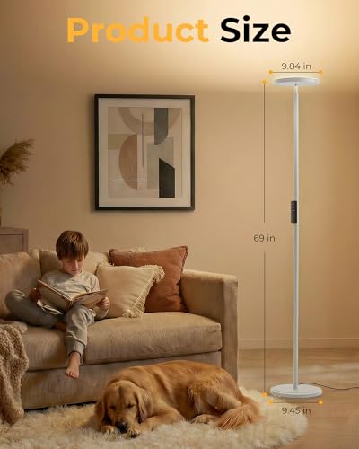 LED Floor Lamps, 2800Lm Standing Lamp Remote & Foot Switch with 1H Timer, 2700-6500K Stepless Dimmable Modern Pole Light for Bedroom, Office, Reading, White - color: White