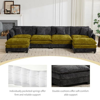 76.7” Oversized Black Loveseat Sofa, 2 Seater Large Sectional Couches for Living Room, Chenille Fabric Modular Sectional Sofa with 1 Ottoman, Deep Seat Home Sofas Set, Love Seat Couches - color: Black, size: 2 Seater + 1 Ottoman