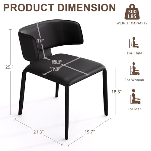 Modern Dining Chairs Set of 2, Compact Dining Table Chairs for Small Spaces, Saddle Leather Barrel Dining Chairs for Living Room, Bedroom, Cafe, Black - color: Black