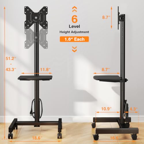 Floor TV Stand with Power Outlet for 13-50 inch TVs up to 78 lbs | Height Adjustable TV Mount Stand with Tilt and Rotate, Max VESA 200x200mm - size: 13-50 inch TVs, 55 lbs capacity