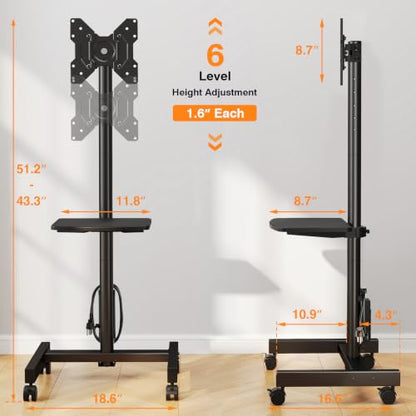 Floor TV Stand with Power Outlet for 13-50 inch TVs up to 78 lbs | Height Adjustable TV Mount Stand with Tilt and Rotate, Max VESA 200x200mm - size: 13-50 inch TVs, 55 lbs capacity