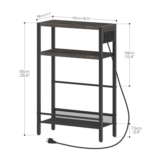 HOOBRO Small Narrow Side Table with Charging Station, Skinny End Table for Small Spaces, Slim Nightstand with USB Ports Outlet, Sofa Beside Table with Storage Shelf, Charcoal Black BC102UBZ01 - color: Charcoal Black + Black