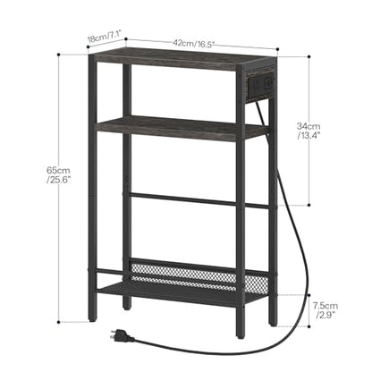 HOOBRO Small Narrow Side Table with Charging Station, Skinny End Table for Small Spaces, Slim Nightstand with USB Ports Outlet, Sofa Beside Table with Storage Shelf, Charcoal Black BC102UBZ01 - color: Charcoal Black + Black