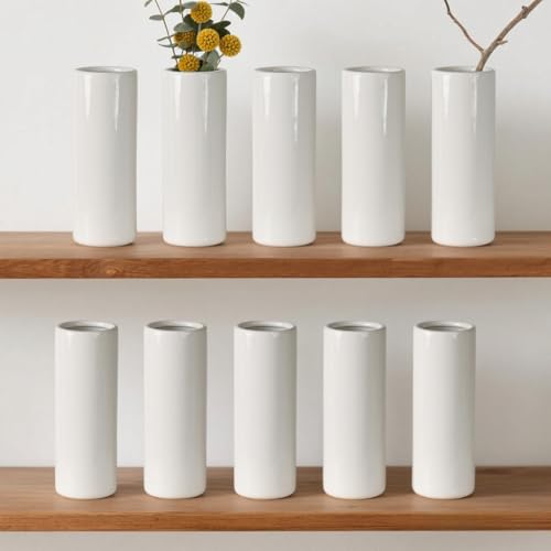 Modern White Ceramic Vase Set of 10 for Living Room Bedroom 7.08'' Minimalist Fresh Small Flower Vases for Bouquet Fake Plant Home Decor Office Fireplace Centerpieces Nordic Style 10 Pack - color: 10 Pack White - Style 3 Large