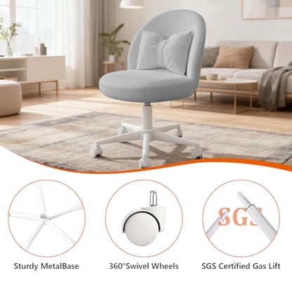 Desk Chair with Soft Cushion, Adjustable Height Armless Office Chair Upholstered Makeup Vanity Chair, Swivel Accent Chair for Living Room, Bedroom, Study, Home Office - color: Light Gray