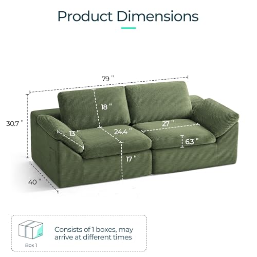 LINSY HOME 79" Modular Couch Modern Cloud Couch, 2 Seater Loveseat Sofa with Double Layer Cushions, Small Couch for Bedroom, Apartment, No Assembly Required, Green - color: Green, size: Loveseat