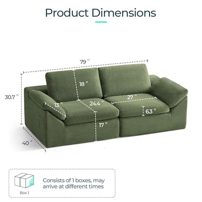 LINSY HOME 79" Modular Couch Modern Cloud Couch, 2 Seater Loveseat Sofa with Double Layer Cushions, Small Couch for Bedroom, Apartment, No Assembly Required, Green - color: Green, size: Loveseat