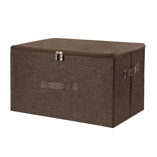 ANMINY Fabric Storage Bins with Zipper Lids, 18"x14"x10", Coffee, 1 PCS | 43.6Qt Cotton Linen Storage Box, PP Board Frame, Washable Collapsible, with Handles & 3-side Open Lid, Stackable, Large - color: Coffee, size: Large (Pack of 1)