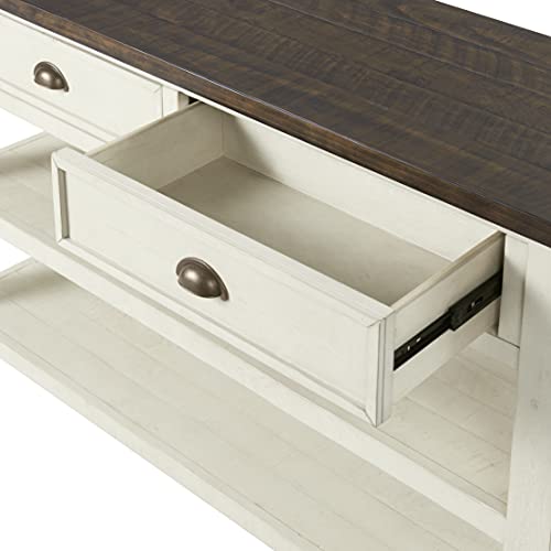 Martin Svensson Home Monterey Solid Wood Sofa Console Table, Cream & Brown | Farmhouse Style, Pine Wood, Two Drawers, Two Open Shelves for Storage - color: Cream White With Brown Top