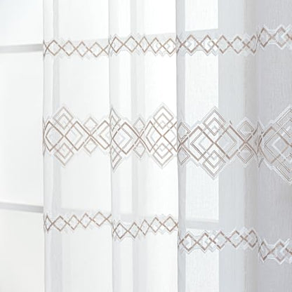 SLEEP ZONE Sheer Curtains for Living Room and Bedroom, Embroidered Sheer Curtains White Sheer Curtain 42 × 72 inches Long of 2 Panels, Off-White Lattice - color: White Lattice, size: 42"W×72"L
