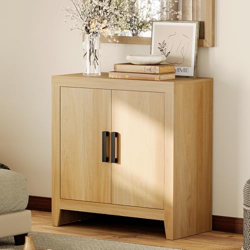WAMPAT Buffet Cabinet with Storage, Kitchen Sideboard Cabinet with Door and Adjustable Shelf, Modern Farmhouse Credenza Wood Coffee Bar Table for Kitchen, Dining Room, Living Room, Oak - color: Oak
