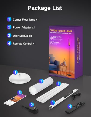OUTON Bright Smart Floor Lamp with Remote, App & Touch Control, RGB Color Changing Standing Lamp, 2200K-6500K Dimmable, 3 Adjustable Heights, 32 Scenes for Living Room Bedroom Office,White & Metal - color: White & Metal Shade