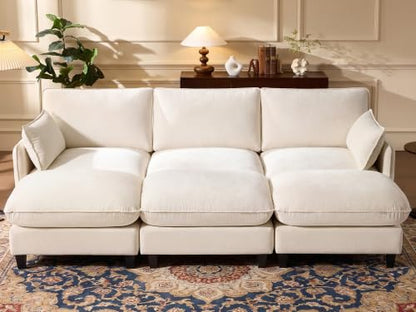 Ihanherry 105" Sleeper Sofa, Modular Sectional Cloud Couch with Oversized Large Cushions & 3 Movable Ottoman, Chenille Deep Seat Couch for Living Room, Beige - color: Beige Cream, size: 105“ 6 Seat Sleeper Sofa