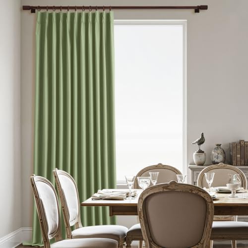 Sage Green Pinch Pleat Curtains Blackout with Hooks 60 Inch Wide Pleated Large Window Drapes Faux Linen Room Divider for Living Room Bedroom Patio Doors W60 xL90 1 Panel - color: Sage Green, size: 60"W x 90"L (Pack of 1)