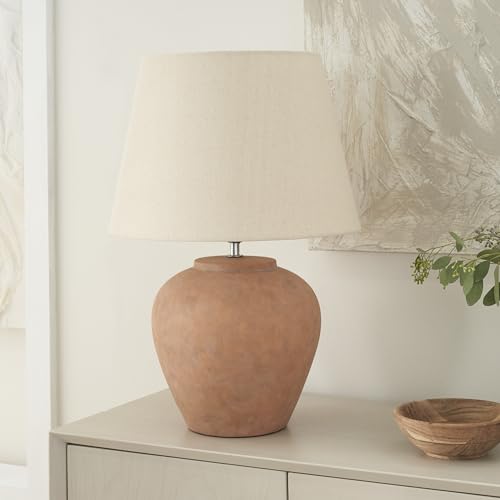 Nourison Home 20" Rustic Terracotta Ceramic Table Lamp with Fabric Shade, Bedside Nightstand Lamp for Bedroom, Living Room, Entryway - color: Terracotta