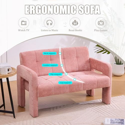 46.8" Modern Compact Loveseat, Chenille Upholstered Sofa with Dual Armrests - Small Two-Seater Lounge Couch for Small Spaces, Living Rooms, Bedrooms (Pink) - color: Pink