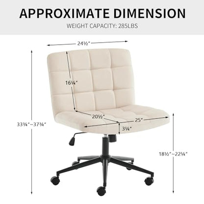 Furnimart Swivel Criss Cross Legged Chair with Wheels for Home Office, Wide Armless Desk Chair Height Adjustable Comfy Seat for Desk,Vanity, Bedroom, Beige - color: Linen-beige