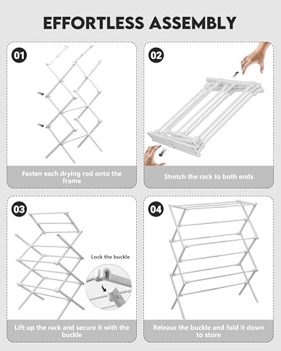 3-Tier Metal Folding Clothes Drying Rack, Laundry Drying Rack Clothing | Collapsible Dryer Racks for Laundry | Indoor & Outdoor, White - color: White