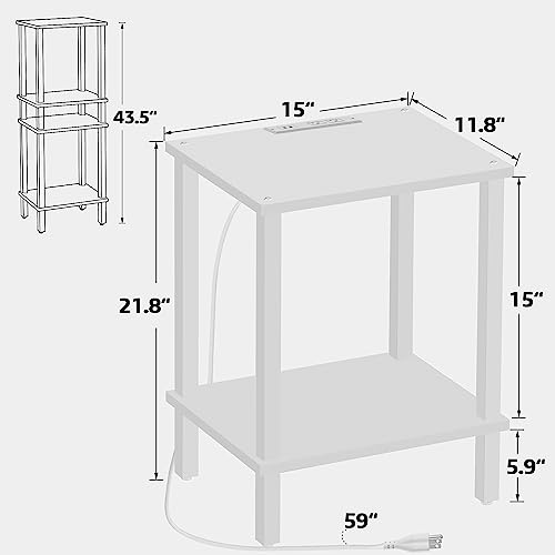 TUTOTAK End Table with Charging Station, Side Table Set of 2, Nightstand | 2-Tier Storage Shelf, Bedside Table with USB Ports, Sofa Table for Small Space, Livingroom, Bedroom White TB01BW041 - color: White