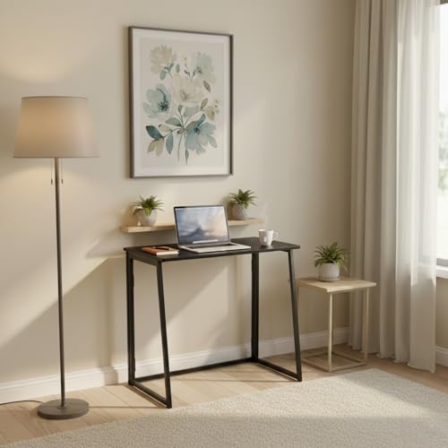 FurnitureR Folding Home Office Desk, 31.5 Inches Foldable Table, Space Saving Computer Study Desk Compact Writing Workstation for Small Space, Black