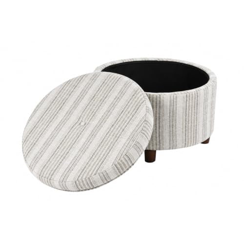 HomePop 24" Large Round Storage Ottoman - Gray Striped Pattern - color: Gray Striped Pattern