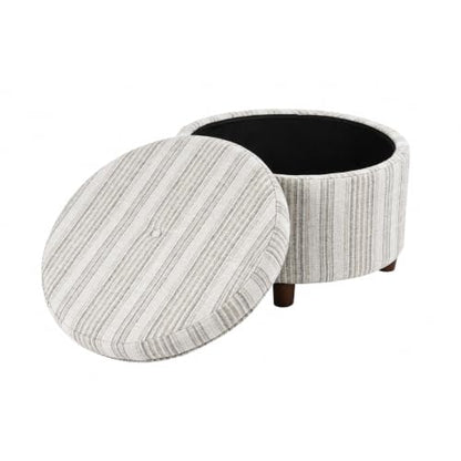 HomePop 24" Large Round Storage Ottoman - Gray Striped Pattern - color: Gray Striped Pattern