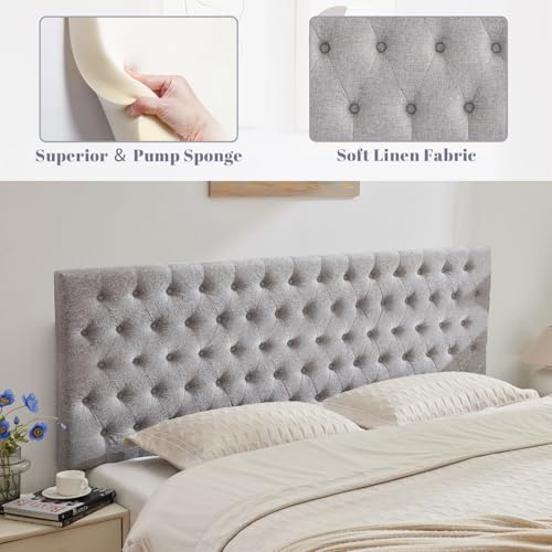 Upholstered Queen Headboard Only, Premium Linen Button Tufted Headboards, Adjustable Solid Wood Head Board, Padded Headboard with Solid Wood Legs in Bedroom (Grey) - color: Gray, size: High Queen