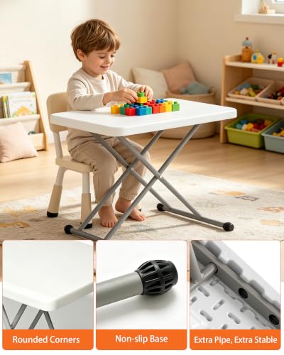 Folding Table 30 Inch, Heavy Duty Adjustable Height TV Tray Portable Plastic Small Foldable Table Indoor Outdoor for Laptop, Camping, Picnic and Dining, White
