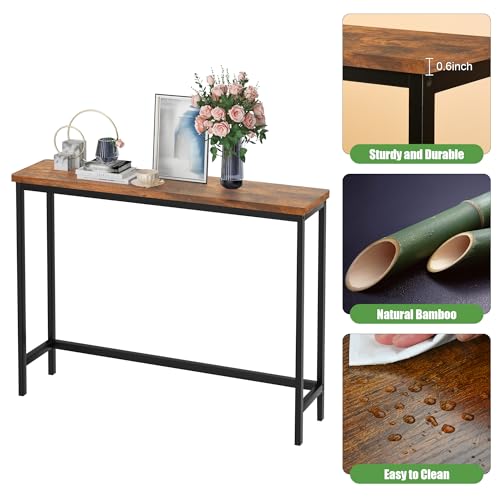 VASMIA Console Table, Entryway Table, Narrow Sofa Table, 39" Hallway Table for Entryway, Living Room, Bedroom, Foyer, Rustic Brown and Black - color: Rustic Brown+black, size: 9.44"D x 39.37"W x 29.52"H