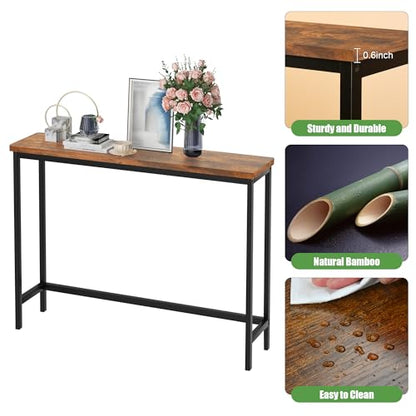 VASMIA Console Table, Entryway Table, Narrow Sofa Table, 39" Hallway Table for Entryway, Living Room, Bedroom, Foyer, Rustic Brown and Black - color: Rustic Brown+black, size: 9.44"D x 39.37"W x 29.52"H