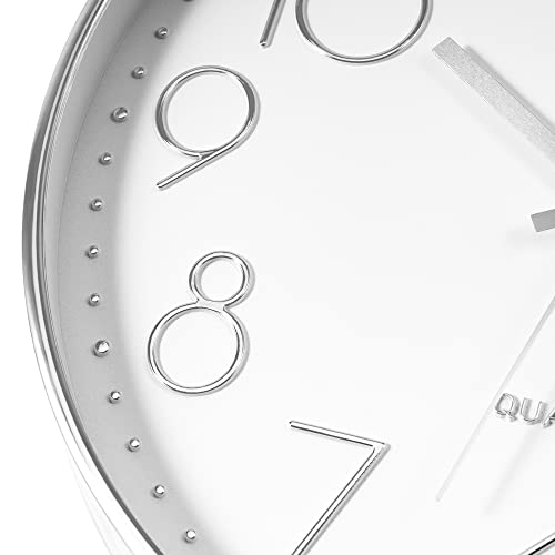 Foxtop 12" Modern Wall Clock Silent Battery Operated Analog Clock, Silver | Non Ticking, Quartz, Round, Easy to Read, Bedroom, Kitchen, Living Room, Office - color: Silver, size: 12 Inch Quartz