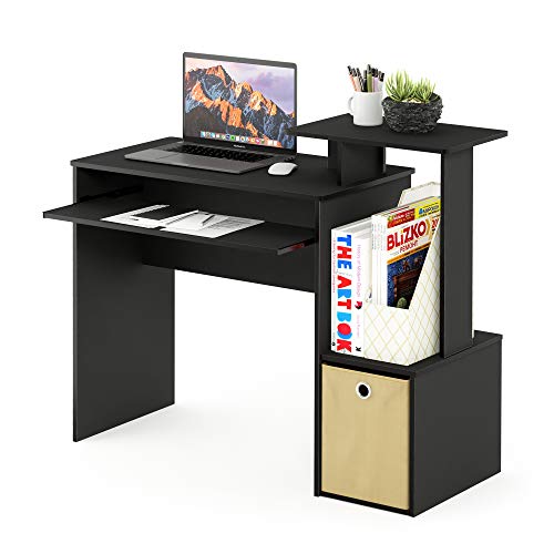 Furinno Econ Multipurpose Home Office Computer Writing Desk, Black/Brown | Side Shelves and Storage Bin, Computer Desk, Office Desk, for Home Office, Study Room, Dorm - color: Black/Brown, size: Compact