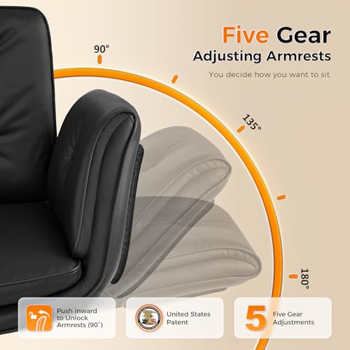 amseatec Criss Cross Office Chair, Swivel Makeup Vanity Chair with Wheels | Wide PU seat for cross-legged, fidget-friendly sitting; 5-level armrests create pet space; wipe-clean; cat scratch pad option - color: Black Linen