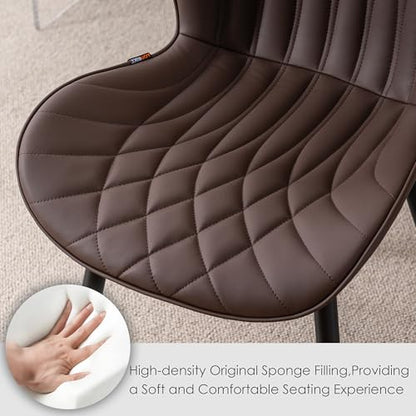 Kidol & Shellder Dining Chairs Set of 2, PU Leather Upholstered Kitchen Chairs with Back Armless, Mid Century Modern Side Chair for Dining Room, Living Room, Lounge, Restaurant, Brown - color: Brown