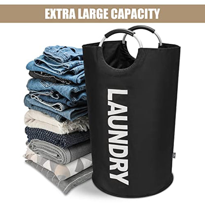 DOKEHOM 90L Large Laundry Basket Bag, Collapsible Tall Hamper, Black | Freestanding tall washing bin & foldable laundry bag. High-capacity clothes storage basket with durable sturdy handles - color: Black, size: 90L