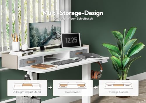 Claiks Standing Desk with Drawers, Adjustable Stand Up Electric Small Standing Desk Adjustable Height with Storage Shelf and Splice Board, 40 Inch, White - color: White, size: 39.4×23.6