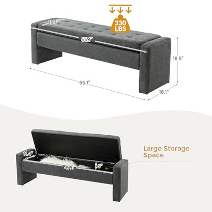 55" Modern Upholstered Storage Bench with Tufted Seat, Fabric Ottoman Bench for Bedroom, Entryway, or Living Room, Soft Close Hinge,Charcoal - color: Charcoal