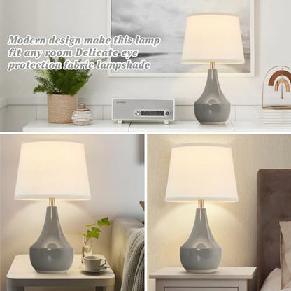 18" Table Lamp Set of 2, Ceramic Table Lamp Classic Beside Lamps Nightstand Lamp Modern Lamp for Living Room, Bedroom & Office Rocker Switch Grey-LED Bulbs Included - color: 18.63" Grey