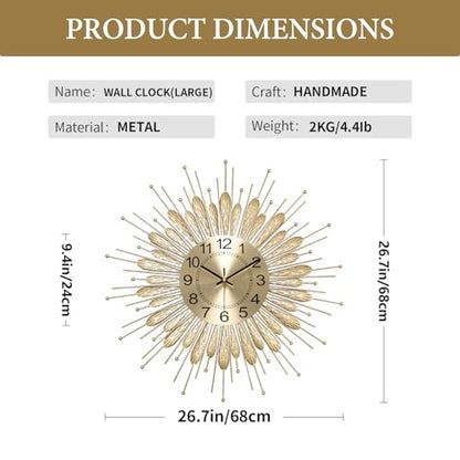 Large Wall Clock,27inch Gold Wall Clock Non-Ticking Mid Century Wall Clocks for Living Room Decor,Battery Operated Wall Clock for Bedroom&Living Room - size: 27inch-normal