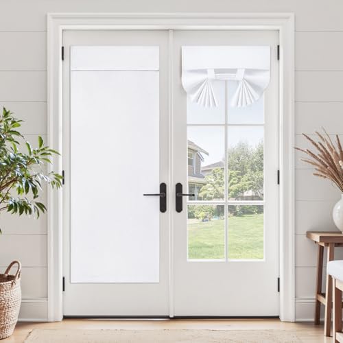 HOMEIDEAS 100% Linen Blackout Sidelight Curtains for Front Door, Side Door Window Curtains, Small Window,Thermal Insulated Covering, 1 Panel, W12 X L68 Inch, White - color: White, size: 12"W x 68"L (Pack of 1)