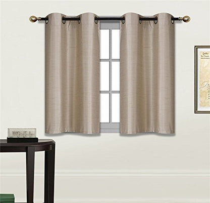 Elegant Home 2 Panels Tiers Grommets Small Window Treatment Curtain Faux Silk Insulated Blackout Drape Short Panel 28" W X 36" L Each for Kitchen Bathroom or Any Small Window # D24 (Taupe) - color: Taupe