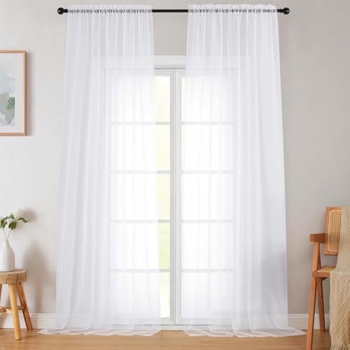 Extra Long Sheer White Curtains for Bedroom Living Room 120 Inches Long 2 Panels Set, Solid Soft Light Filtering Rod Pocket Sheer Window Curtains, White, Each 42" Wx120 L Inch - color: White, size: 42"W x 120"L (Pack of 2)