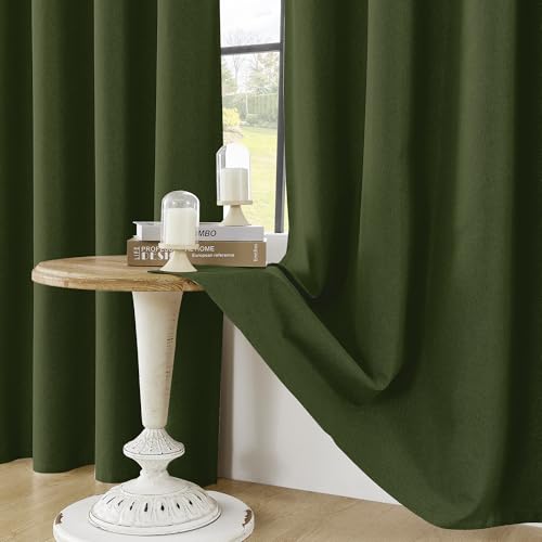 ChrisDowa Olive Green Blackout Curtains 45 Inches Long 2 Panels for Bedroom | Room Darkening,Light Blocking,Thermal Insulated,Faux Linen,Farmhouse,Grommet,Window Treatment,Drapes,Living Room,52x45 - color: Olive Green, size: 52"W x 45"L (Pack of 2)