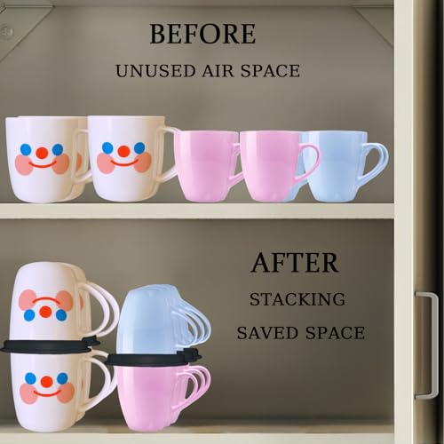 Coffee Mug Organizers and Storage (6Pack), Adjustable Mug Organizer for Kitchen Cabinet Shelf, Cup Stacker Holder for Tea Cup, Coffee Mug, Glassware, Save Space for Cupboard - color: Black
