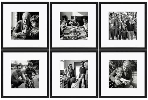 eletecpro 16x16 Picture Frame Set of 6, Display 12x12 with Mat | Gallery Wall Decor, Sturdy & Lightweight, Clear Acrylic, No Acid Mat, 2 Display Sizes - size: 16x16 for 12x12