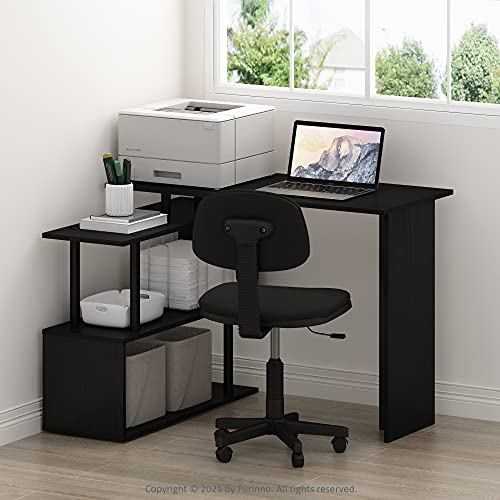 Furinno Moore L-Shape Computer Desk with 3-Tier Shelves, Americano | L-Shape Gaming Desk, Reversible, Computer Desk, for Home Office, Bedroom - color: Americano/Black, style: 3-Tier Shelves Desk