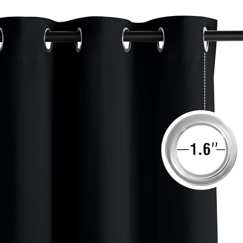 NICETOWN 95 Inch Blackout Curtains, Grommet 2 Panels Thermal Insulated Black Room Darkening Drapes, Extra Long Window Curtains for Bedroom Living Room - color: Black, size: 52"W x 95"L (Pack of 2)