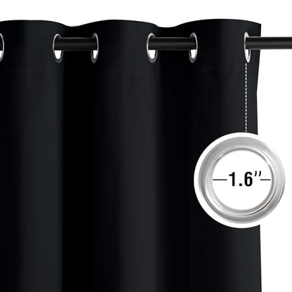 NICETOWN 95 Inch Blackout Curtains, Grommet 2 Panels Thermal Insulated Black Room Darkening Drapes, Extra Long Window Curtains for Bedroom Living Room - color: Black, size: 52"W x 95"L (Pack of 2)